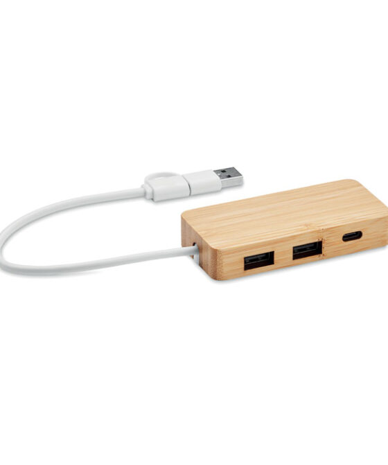 HUBBAM Bambusz 3 portos USB hub
