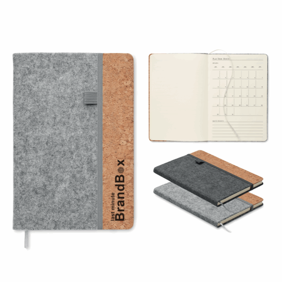 100x egyedi logózott CORKBOOK A5 RPET filc és parafa notesz
